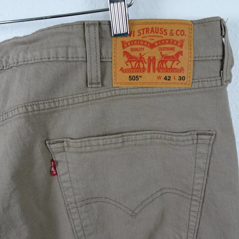 Levi's 505 Straight Leg Jeans Men's 42x30 Brown Denim Stretch